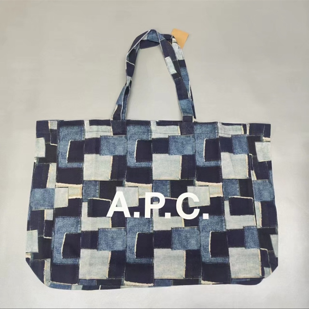 A.P.C. Navy and Cream Geometric Tote